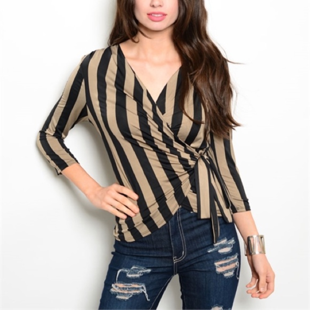 NWOT BEIGE TAN BLACK STRIPE TOP